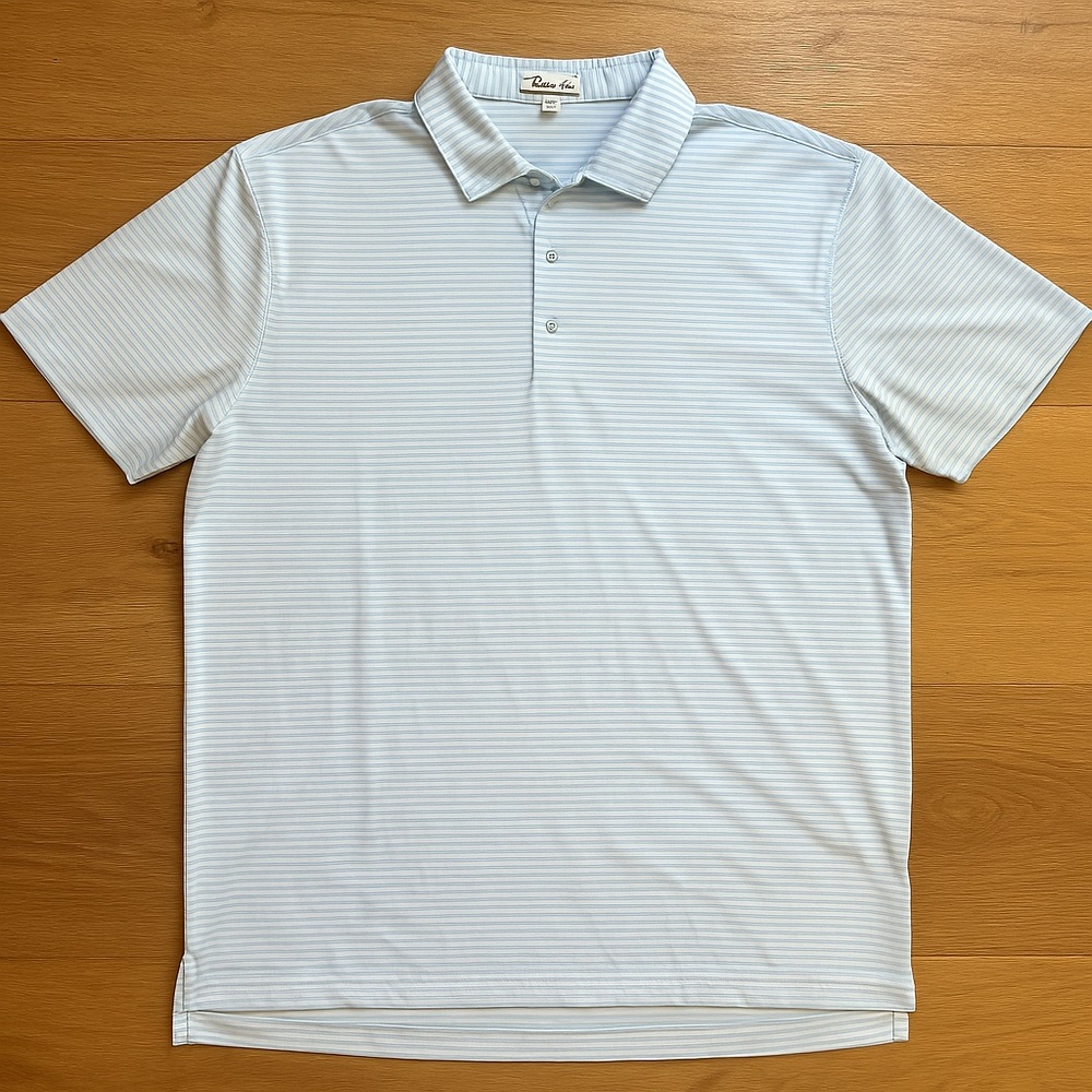 Peter Millar Summer Comfort Polo Shirt – Men’s Large – Blue Striped Golf Shirt